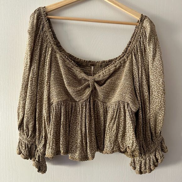 Free People Womens Brittnee Print Smocked Back Peplum Top Floral Size Large - Picture 2 of 9